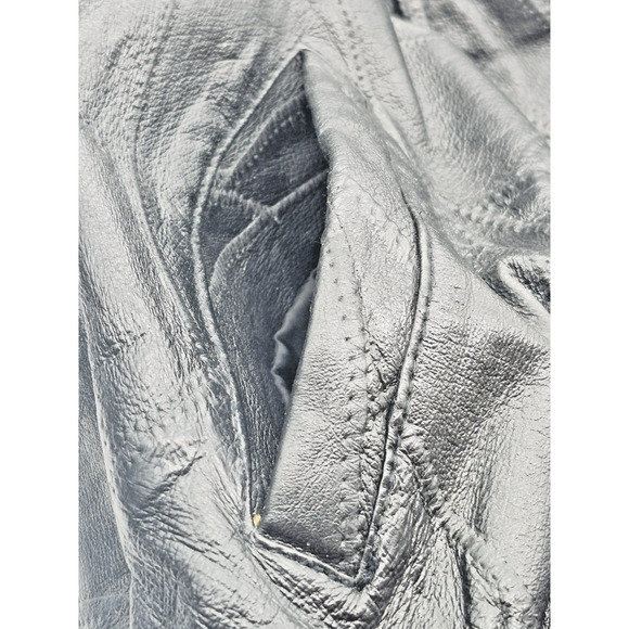 Biker Jacket Punk Rocker Snap Black Coat Size Large Snap & Zipper Pockets Lined - Picture 6 of 12